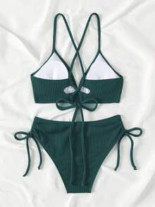 Costavie Bộ bikini hai mảnh màu trơn thời trang dành cho nữ - Màu xanh lá cây đậm - Xem 5