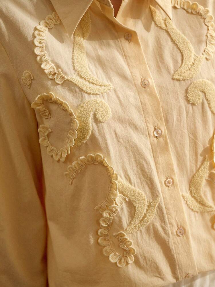 100% COTTON EMBROIDERED LONG SLEEVE SHIRT, VINTAGE STYLE, SPRING/SUMMER