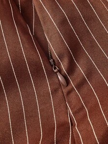 SHEIN MOD 大码女式条纹休闲百搭通勤迷你裙 - 棕色 - 查看 4