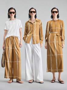 Ontre 2026SS New Striped Print Long Sleeve Fashionable Versatile Women Shirt, Spring/Summer - Brown - View 2