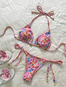 Swim Mod Women's Random Print Halter Bikini Set, Spring/Summer - Multicolor - View 2