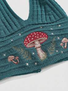 ROMWE Hippie 嬉皮度假风蘑菇植物刺绣串珠女式针织毛衣 - 藍色 - 查看 3