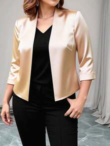 Elenzga Fashionable Casual French Retro Elegant Commuter Short Sleeve Stand Collar Blazer - Apricot - View 4