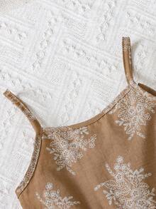 SHEIN Genkimix Kids Young Girl Vacation Beachside Bowknot Camisole Dress,Holiday,Summer,Travel - Khaki - View 3