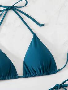 Swim Basics 2pcs Women's Twist Front Cropped Tankini Bikini Set Set Blue Teal Swim - Teal Blue - View 8
