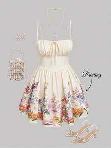 SHEIN MOD 大码女式印花吊带连衣裙，适合春夏、海滩、度假、波西米亚风格，采用束身胸衣式设计。 - 彩色 - 查看 8