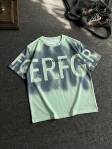 Manfinity Dauomo Fashionable Street Style Men's Loose Fit Ink Splash Letter & Numeric Print Round Neck Short Sleeve T-Shirt - Multicolor - View 1