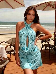 Glamine 亮片刺绣装饰，华丽舞会风格，浪漫贵族气息，适合约会和聚会，海滩度假风，复古浪漫贵族宫廷优雅女士蓝色碎花连衣裙 - 藍色 - 查看 5