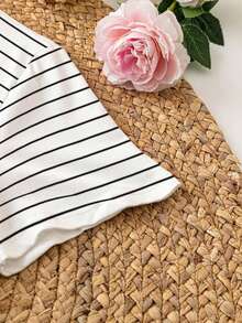 Lalippa 女士镶钻条纹T恤 - 白色 - 查看 3