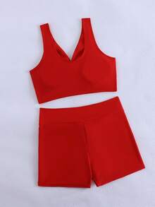 Swim Vcay Women's Solid Color Minimalist Daily Swimwear - Red - View 2