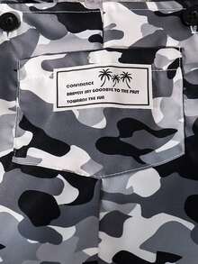 SHEIN Young Boy Casual Camouflage & Palm Tree Pocket Suspender Pants, Suitable For Daily Outdoor Wear - Grey - View 5