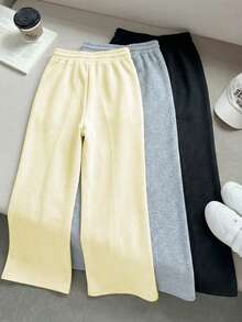 SHEIN Bộ 3 quần legging cho bé gái, quần ống loe ôm sát, thiết kế in chữ thời trang, phù hợp mặc hàng ngày. - Nhiều màu - Xem 2