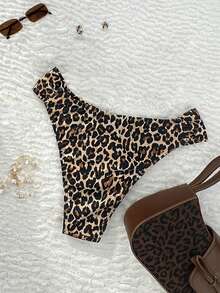 Swim Vcay 性感女士高衩侧豹纹比基尼泳裤，适合度假穿着，动物纹泳装，女士比基尼泳裤，动物纹比基尼，豹纹泳裤 - 彩色 - 查看 2
