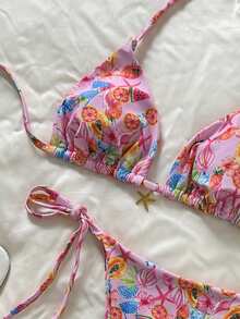 Swim Mod Women's Random Print Halter Bikini Set, Spring/Summer - Multicolor - View 4