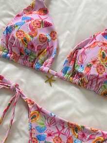 Swim Mod Women's Random Print Halter Bikini Set, Spring/Summer - Multicolor - View 5