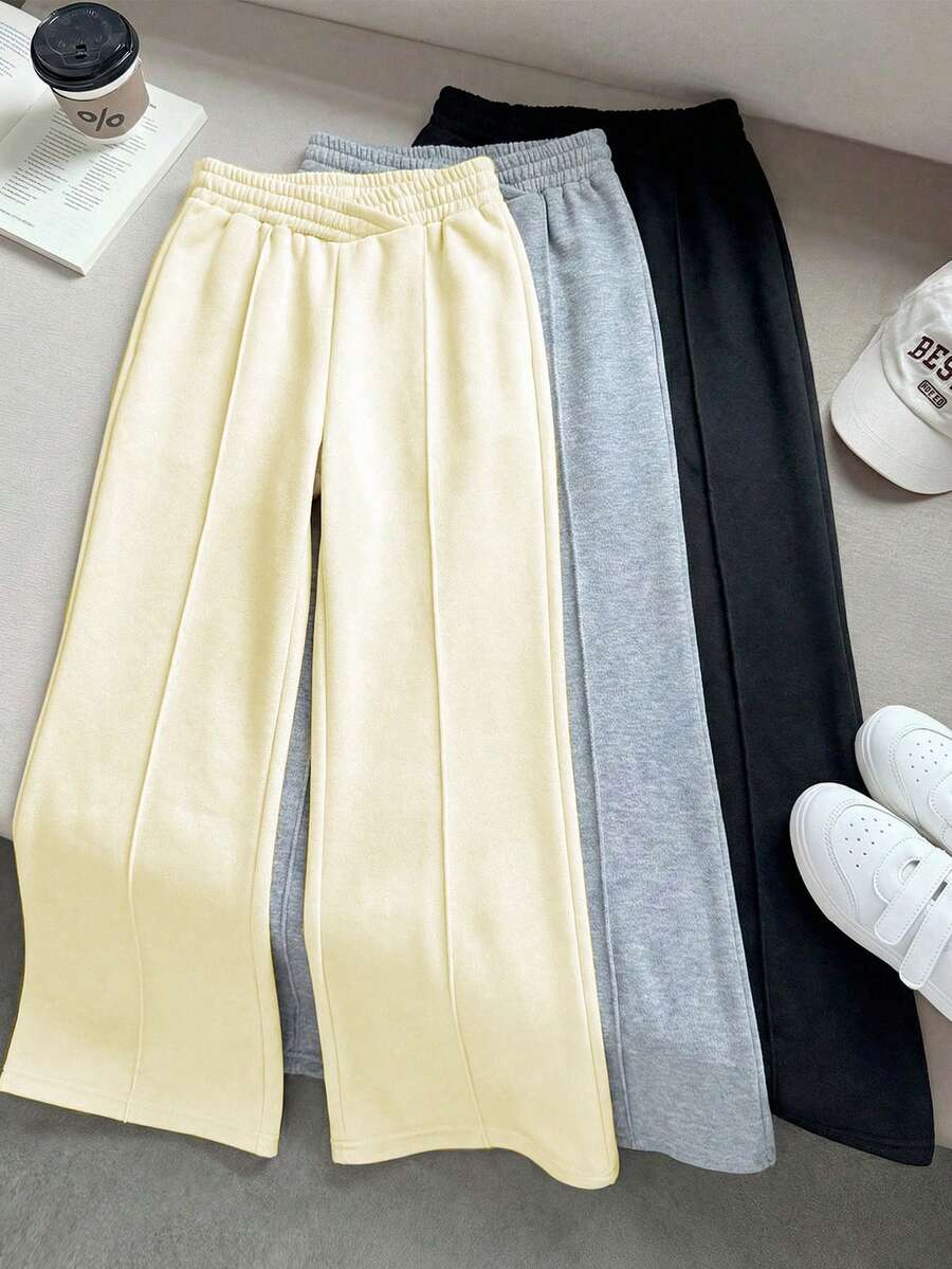 SHEIN Bộ 3 quần legging cho bé gái, quần ống loe ôm sát, thiết kế in chữ thời trang, phù hợp mặc hàng ngày. - Nhiều màu - Xem 1