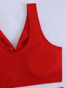 Swim Vcay Women's Solid Color Minimalist Daily Swimwear - Red - View 5