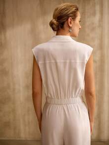 MOTF PREMIUM WOMEN'S WHITE SLEEVELESS LOOSE ZIP ELASTIC WAIST ELEGANT COMMUTER BLAZER - White - View 3