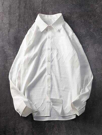 Manfinity Homme Men's Solid Color Turndown Collar Single-Breasted Casual Versatile Daily Wear Long Sleeve Shirt