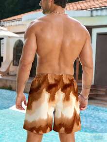 Manfinity Swimmode 男士扎染抽绳腰带口袋休闲百搭沙滩短裤 - 彩色 - 查看 2