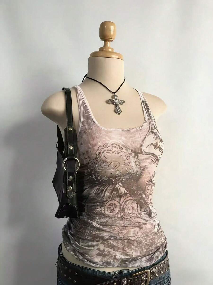 Lalippa 女士休闲复古印花背心，夏季 - 彩色 - 查看 1