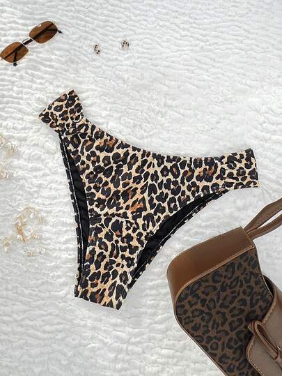Swim Vcay Sexy Women's High Cut Side Leopard Print Bikini Bottom For Vacation Animal Print Swimwear Women's Bikini Bottoms Animal Print Bikini Leopard Print Swim Bottom