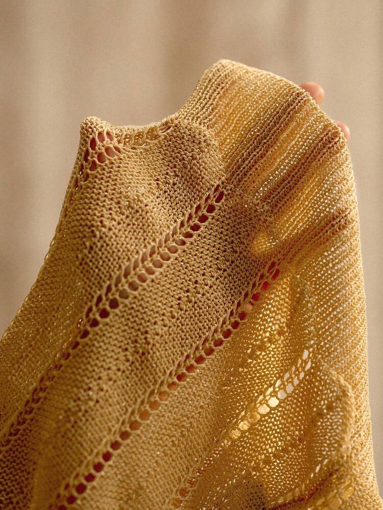 VINTAGE STYLE HOLLOW OUT HALF-PLACKET KNIT SHORT SLEEVE POLO SHIRT, SPRING/SUMMER