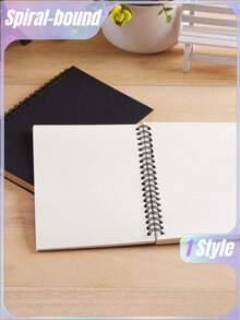 STONEGO 1 件 B6 速写本，软封面螺旋笔记本牛皮纸封面空白速写本，100 页/50 张牛皮纸封面空白速写本，用于速写、书写和日记本补充装，黑色卡片纸封面白色内页 - 黑白 - 查看 1