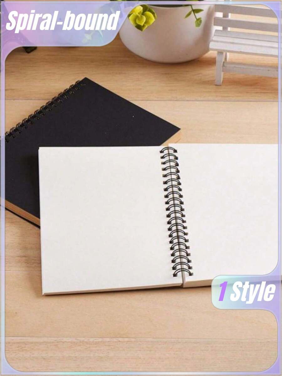 STONEGO 1 件 B6 速写本，软封面螺旋笔记本牛皮纸封面空白速写本，100 页/50 张牛皮纸封面空白速写本，用于速写、书写和日记本补充装，黑色卡片纸封面白色内页 - 黑白 - 查看 1