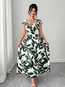 Elenzga Plus Size Women Summer Cap Sleeve Vacation Floral Print Dress - Multicolor - View 8