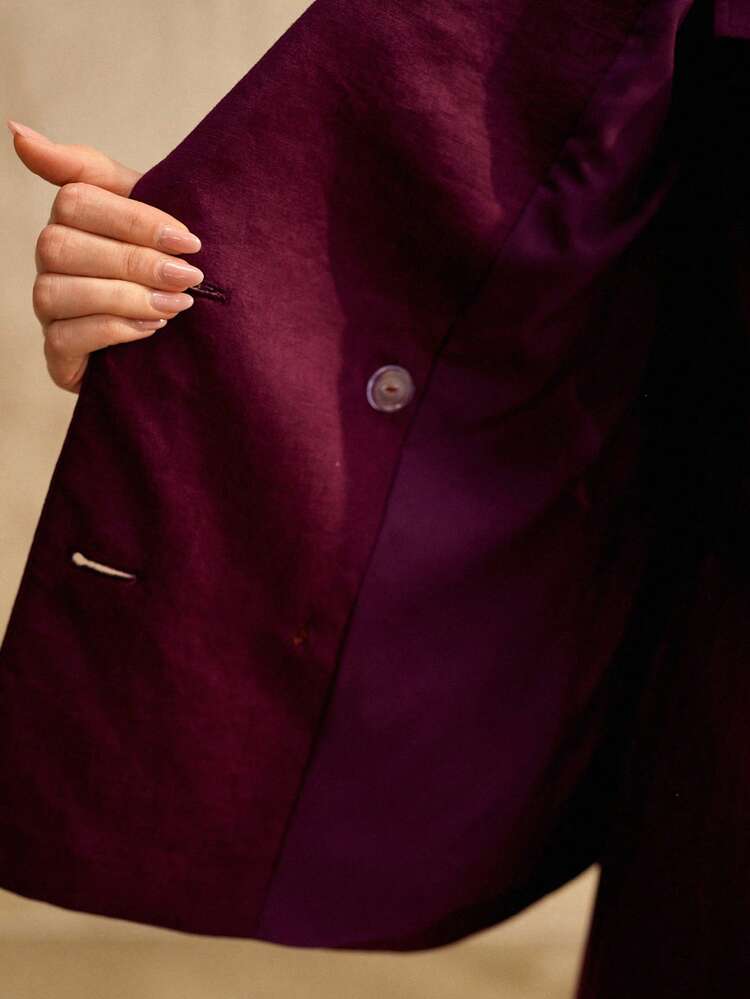 100% RAMIE DOUBLE BREASTED FITTED BLAZER, OLD MONEY VINTAGE STYLE, SPRING SUMMER, LINEN