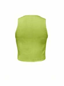 Manfinity Dauomo Men's Casual Neon Green Round Neck Cropped Slim Fit Tank Top - Green - View 5
