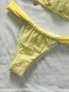 Swim Mod Women's Jacquard Fabric Halter Bikini Set, Spring/Summer - Yellow - View 6