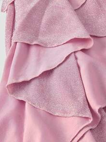 SHEIN MOD Đầm maxi dáng đuôi cá cổ yếm màu hồng họa tiết hoa 3D cỡ lớn, đầm dự tiệc prom thanh lịch dành cho thiếu nữ, đầm maxi xẻ cao, đầm maxi viền bèo nhún, thích hợp cho mùa xuân/hè. - Hồng - Xem 8