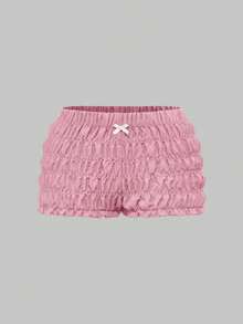 ROMWE Kawaii 2pcs/Set Casual Cherry Print Lace Trim Camisole Top And Ruched Super Shorts For Plus Size Women - Pink - View 6