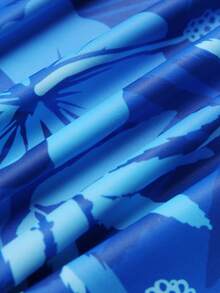 Swim Mulvari 新款夏季女士圆领长袖收腰纯色拼接蓝色花卉印花连衣裙和裤子休闲度假比基尼套装 - 藍色 - 查看 10