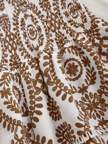 Elamini Navy Blue Strapless Dress With Ruched Waist, Hollow Embroidery, Ruffle Hem, Bohemian Style, Versatile A-Line Short Dress - Multicolor - View 4