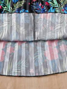 SHEIN 少女热带花卉印花交叉露背吊带连衣裙，时尚海滩度假风，夏季 - 黑色 - 查看 6