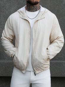 SLATEMANN Men's Solid Color Long Sleeve Zip Front Pocket Hoodie Jacket - Khaki - View 3