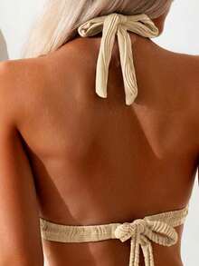 Swim Vcay Bộ đồ nữ mùa hè cổ chữ V phối màu tương phản, cạp cao. - màu nâu - Xem 5