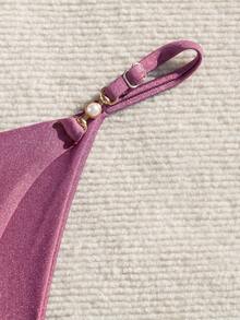 Swim Vcay 2026春夏紫色亮珍珠装饰可调节侧开衩性感比基尼套装，适合海滩和阳光下拍照，小号比基尼，三角比基尼套装，度假比基尼，珍珠粉色比基尼，女士泳装 - 紫色 - 查看 6