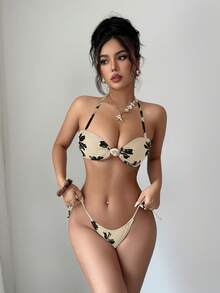 Selianne Bộ bikini 3 mảnh mới dành cho nữ, họa tiết hoa và trang trí vỏ sò, gồm áo hở lưng và váy maxi lưới, trang phục bơi lội mùa hè cho kỳ nghỉ. - Nhiều màu - Xem 4