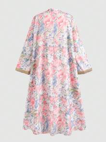 SHEIN Tween Girls' Casual V-Neck Oversized Long Tassel Trim Robe,Kids - Green - View 2