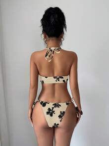 Selianne Bộ bikini 3 mảnh mới dành cho nữ, họa tiết hoa và trang trí vỏ sò, gồm áo hở lưng và váy maxi lưới, trang phục bơi lội mùa hè cho kỳ nghỉ. - Nhiều màu - Xem 5