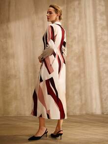 MOTF PREMIUM GEOMETRIC COLOR BLOCK PRINT LONG SLEEVE SHIRT DRESS, VINTAGE STYLE, SPRING/SUMMER - Multicolor - View 3