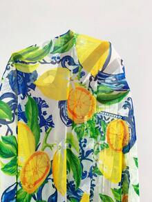 Swim Vcay 女士夏季沙滩数码柠檬印花网纱裹身连衣裙罩衫 - 黃色 - 查看 6
