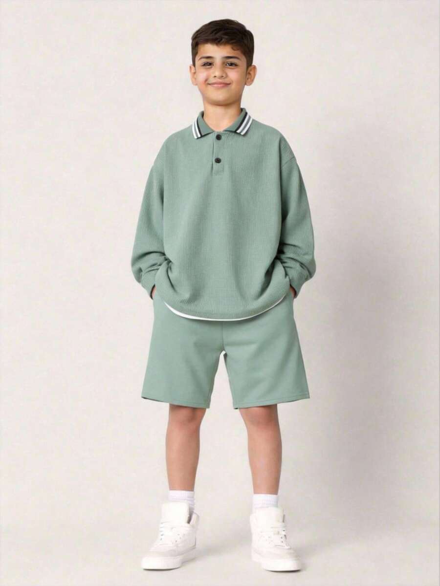 Polo para niños preadolescentes, de tela suave y cómoda para uso casual, deportivo y al aire libre, apto para otoño/invierno - Multicolor - Ver 1
