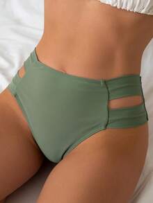 Swim Vcay Quần bikini nữ màu đen, thiết kế khoét sâu, cạp cao, gợi cảm, thích hợp cho mùa Xuân/Hè 2026. - xanh quân đội - Xem 4