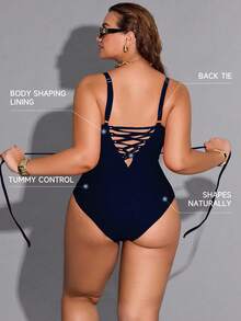 Shapewave Maillot de bain une pièce sexy grande taille pour femmes - Bleu marine - Voir 2