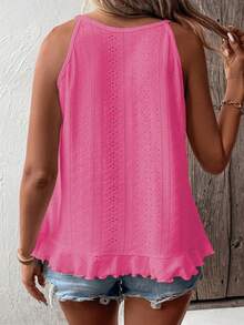 EMERY ROSE 新款时尚大码女式荷叶边吊带背心 - 玫紅色 - 查看 2